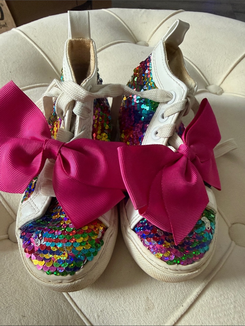 JoJo Siwa Kids Multicolor Sequin Sneakers with Hot Pink Bows